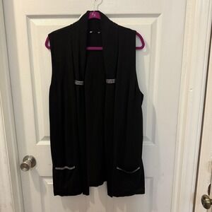 Womens Plus 2X Black Sleeveless Cardigan Rhinestone Knit Vest Quaker Factory